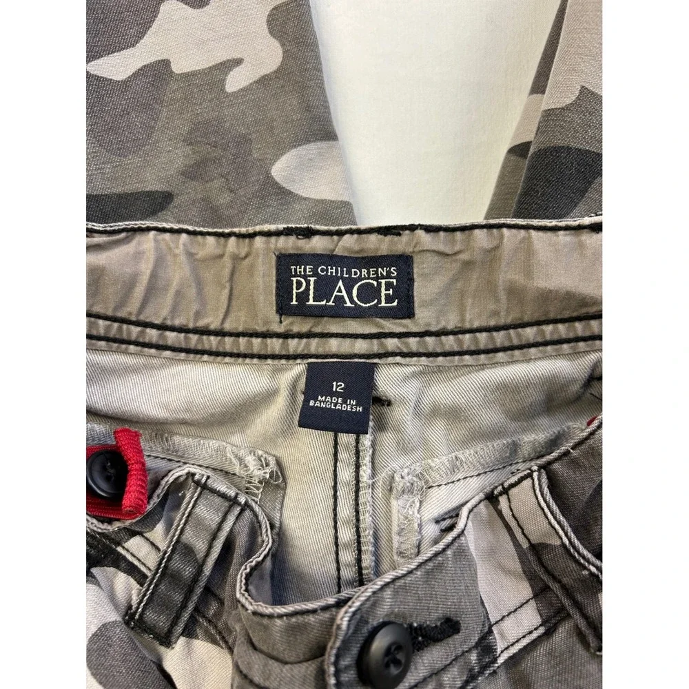 Y2K The Childrens Place Grey Camo Cargo Pants Size 12 Adjustable Waist